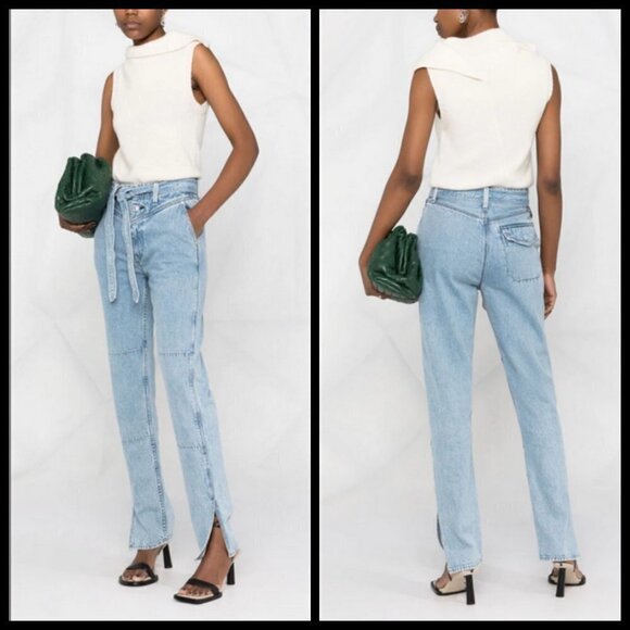 💕RAG & BONE💕 Mia Yoke High Waisted Belted Paneled Jeans ~ Clean Lou 31 NWT - Picture 1 of 16